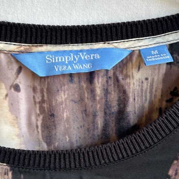 Simply Vera Vera Wang black/cream/brown asymmetrical blouse, size M - Picture 6 of 8